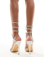 Dancy spiral high heeled sandal with butterflies in white