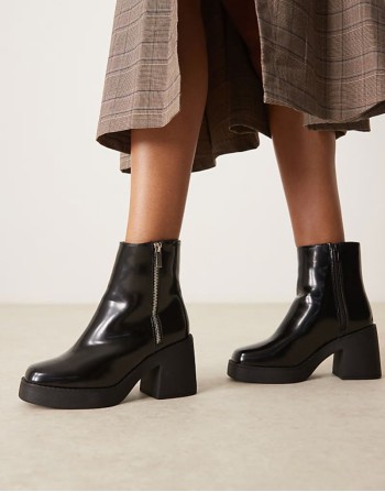 chunky mid heeled ankle boot in black