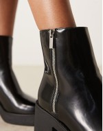 chunky mid heeled ankle boot in black