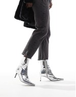 Rosalie kitten heel mid boots in silver