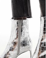 Rosalie kitten heel mid boots in silver