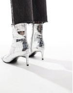 Rosalie kitten heel mid boots in silver