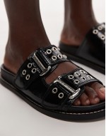 Agent sandals with studded buckles straps in black