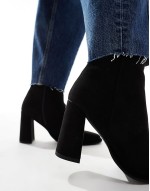Maddie wide fit block heel ankle boots in black micro