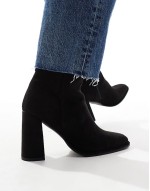 Maddie wide fit block heel ankle boots in black micro