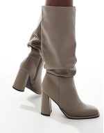 Maggie slouchy block heel boots in taupe