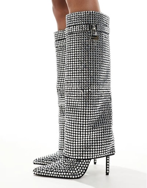 Hemlock foldover embellished knee boots in silver