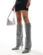 Hemlock foldover embellished knee boots in silver