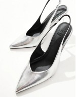 Wide Fit Panther pointed slingback high heeled court shoes in silver