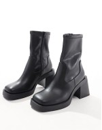 Wide Fit Rome square toe mid-heel platform boots in black