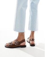 slingback chunky patent sandal with contrast stitch in brown