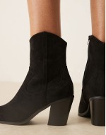 Wide Fit Rational heeled western boots in black