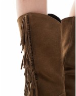 boho tassle suede western boots in tan