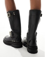 Tay leather buckle biker boots in black