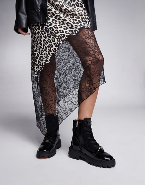 lace up patent ankle boot in black