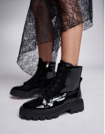 lace up patent ankle boot in black