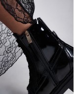 lace up patent ankle boot in black