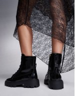 lace up patent ankle boot in black