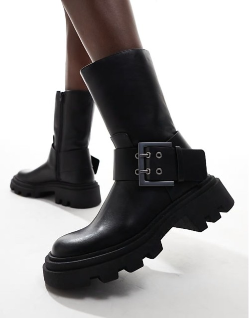 ankle boot with buckle detail in black