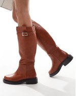 Callie smart flat riding knee boots in tan