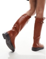 Callie smart flat riding knee boots in tan