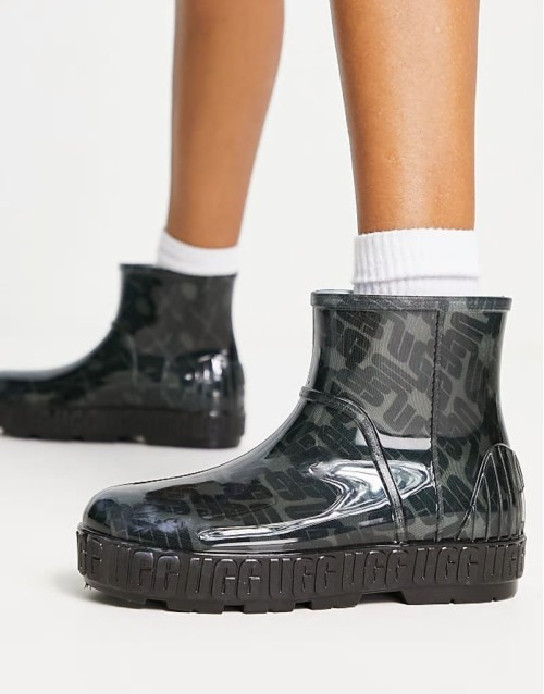 ‌Stylish Drizlita Graphic Monogram wellie boots in black