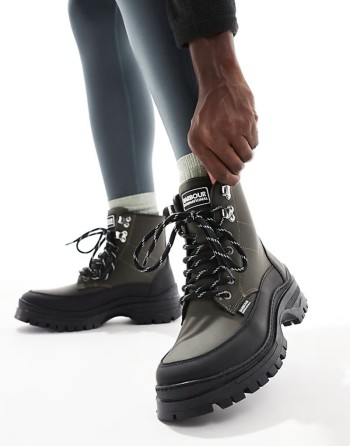 Alani leather rubber hiker boots in khaki/black