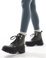 Alani leather rubber hiker boots in khaki/black