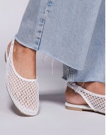 Lost Angel high vamp sling back ballet flats in white mesh
