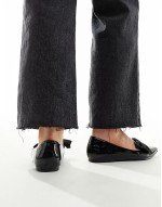 Wide Fit Lake bow pointed ballet flats in black