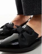 Wide Fit Lake bow pointed ballet flats in black