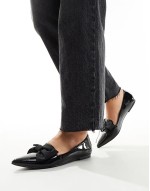 Wide Fit Lake bow pointed ballet flats in black