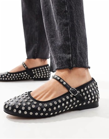 40% New Vinetta-R rhinestone ballet flats with strap in black