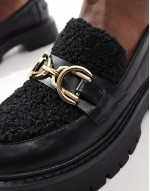 Roxy wide fit chunky loafers with teddy fur in black