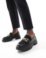 Roxy wide fit chunky loafers with teddy fur in black