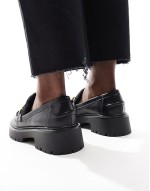 Roxy wide fit chunky loafers with teddy fur in black