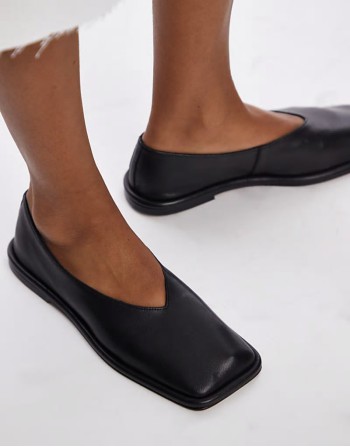 Charlotte leather square toe unlined flat shoes in black