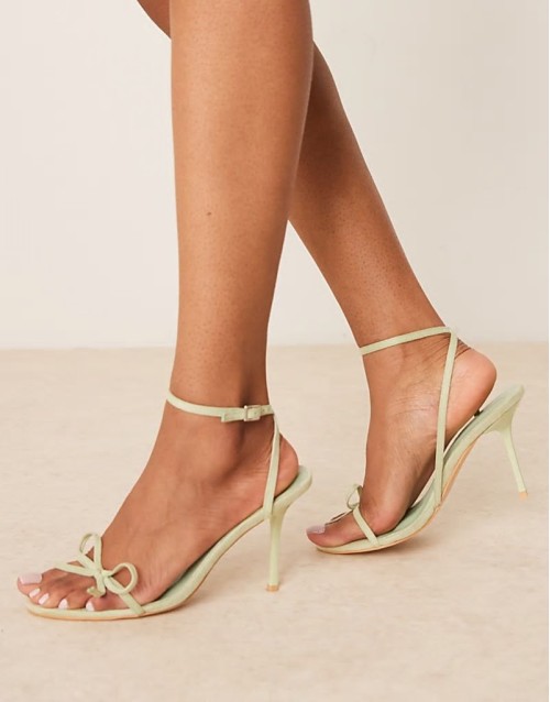 bow heeled sandals in sage green