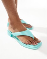 Finale toe thong heeled mule sandals in turquoise