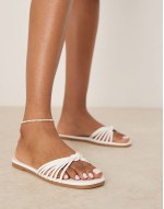 Bella strappy knot flat sandals in white